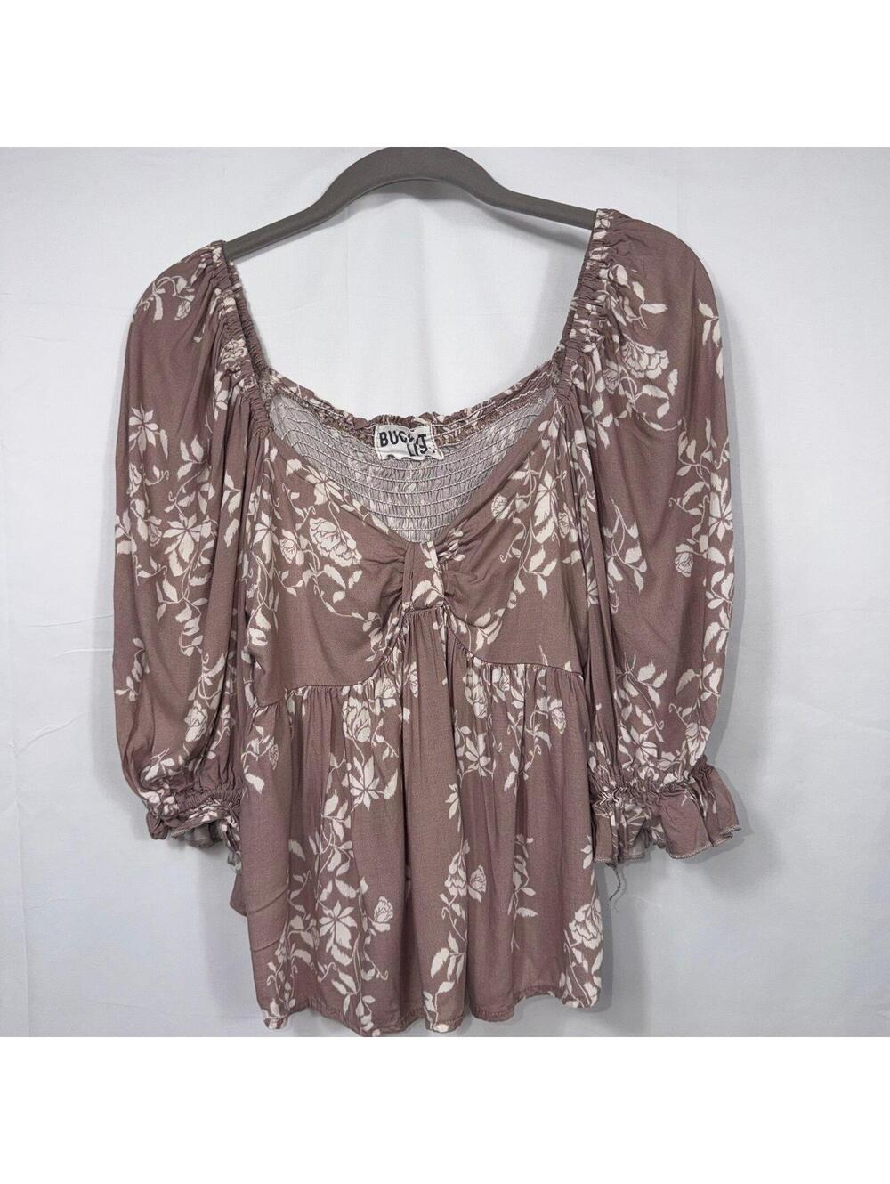 Bucket List Mauve Floral Peasant Top Size Medium
